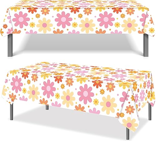Miniatura 4 de Augisteen Groovy - Mantel rectangular desechable de plástico con diseño de margaritas, diseño de flores estilo bohemio retro hippies, para