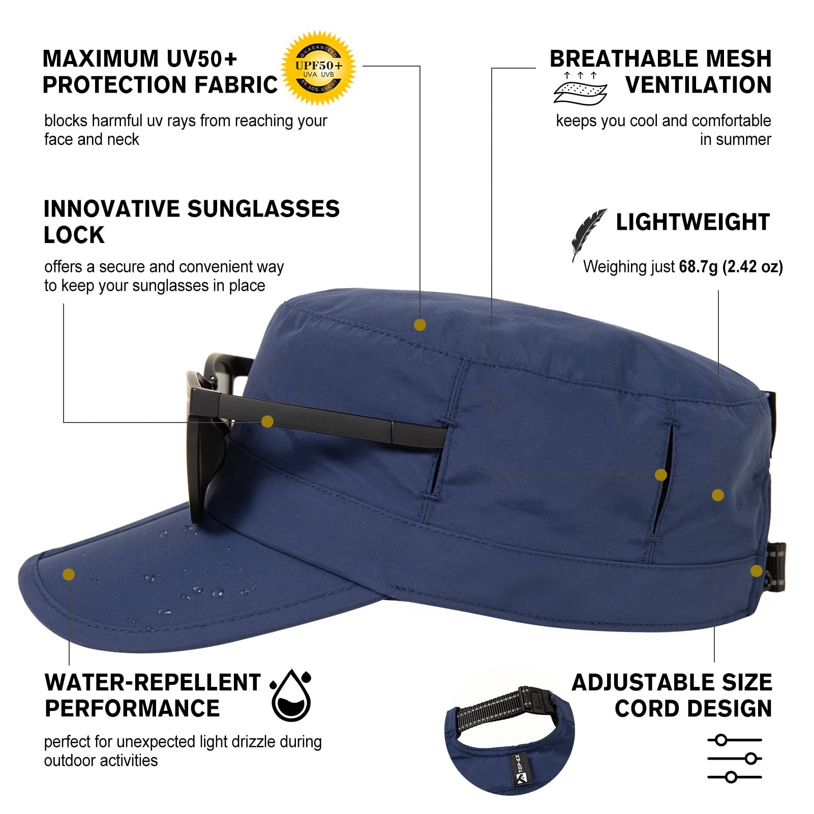 TOP-EX Cappello militare da uomo, impermeabile, con tesa pieghevole, per golf, corsa, attività all'aperto, berretto da baseball