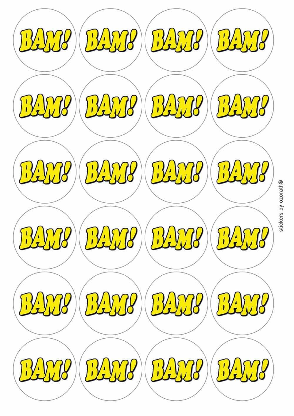 Bam! Circular Matt Paper Stickers A4 Sheet of 24 (Each Sticker is 45mm Diameter)