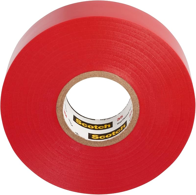 Cinta aislante escocesa 3M 35, 3/4 pulg. x 66 pies, 1 rollo, roja | Codificación de colores de vinilo, 7 mil de espesor, grado premium, cinta retardante de llama, codificación de colores, certificación UL, certificación CSA