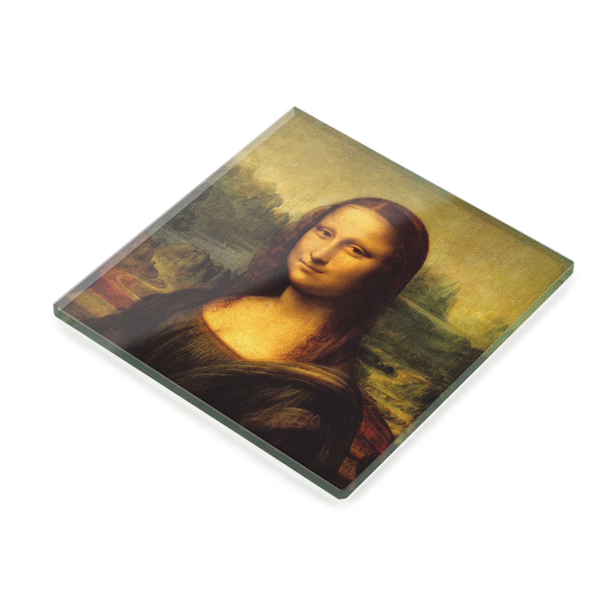 Mona Lisa Glass Coaster Square Tempered Glass Drink Coaster Renaissance Art Painting Louvre Art Lover Gift Classic Home Accessory (Plain Packaging)