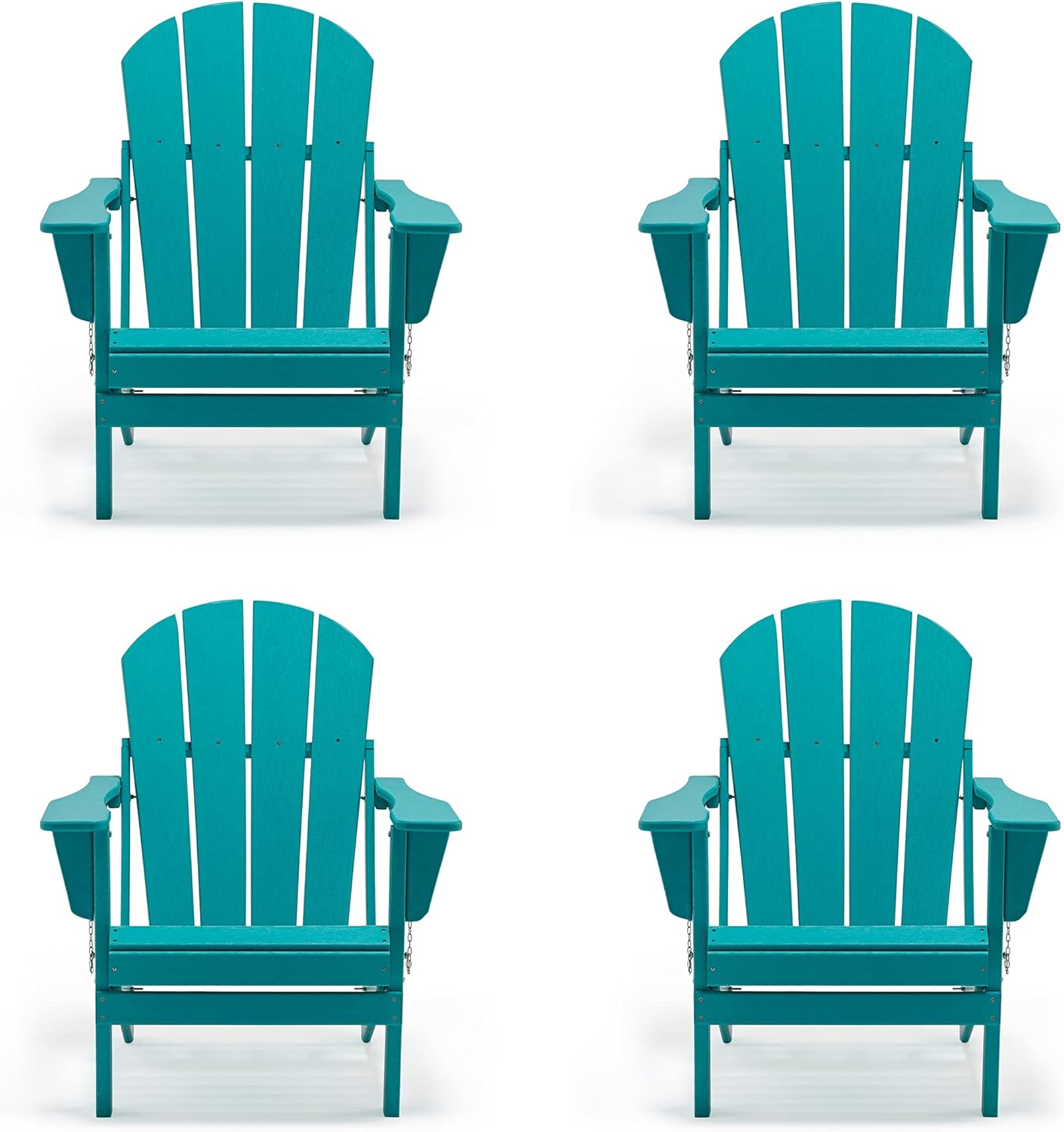 WO 4 Piece Set Outdoor Folding Poly Adirondack Chair for Backyard, Lawn, Patio, Deck, Garden, Weather Resistant Polyethylene Plastic Lounger, Turquoise : Everything Else