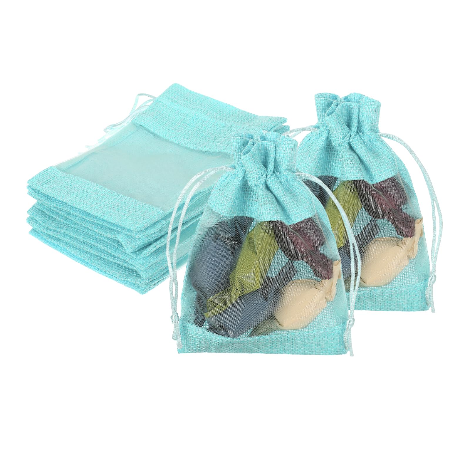 PATIKIL Burlap Bags with Drawstring, (10cm x 14cm, Light Blue) (12 Pcs), Burlap Organza Gift Bags Linen Sheer Mesh Treat Pouch, Suit For- Wedding/Party/Birthday/Favors/Jewelry/Craft/DIY