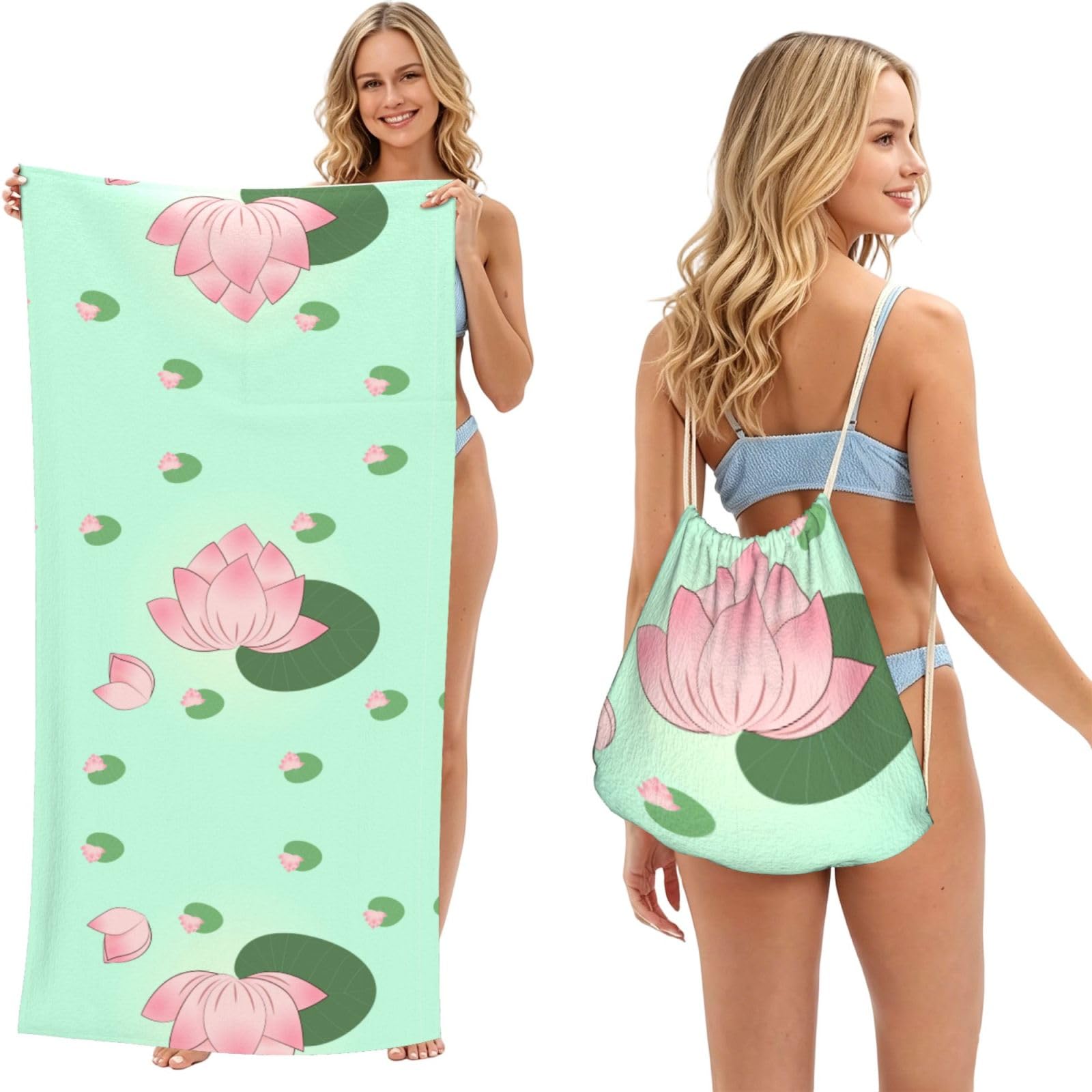 SXZVVBN Lotus flowers waiting to bloom 2-in-1 Beach Towel Bag, Quick Dry Sand Free Travel Towel Backpack for Adults