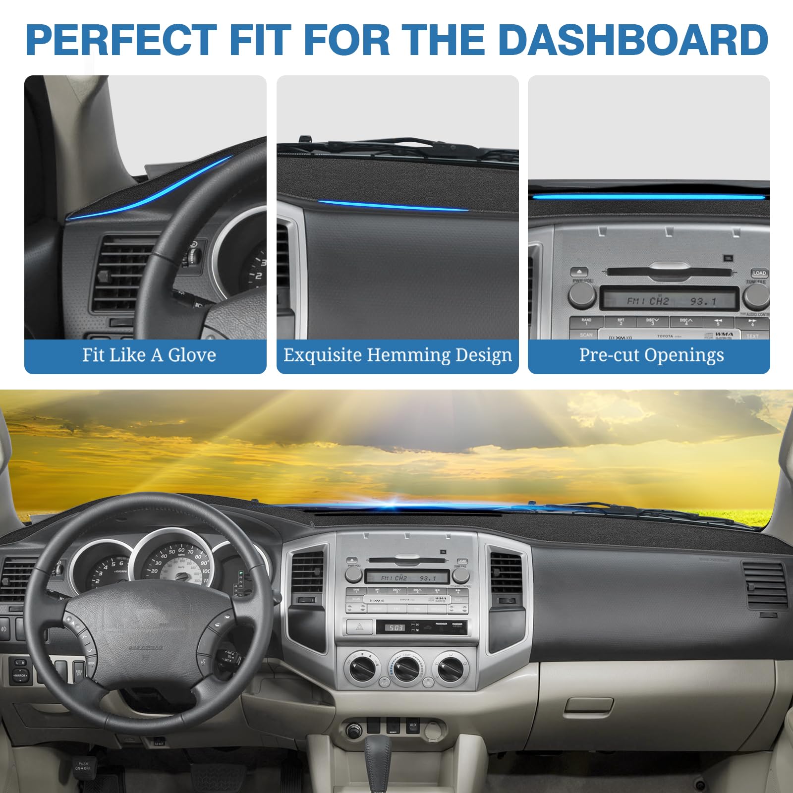 FIILINES Cubierta de salpicadero para Toyota Tacoma Pickup 2005-2015, accesorios para salpicadero, cubierta de salpicadero, protector de malla antideslizante, color negro