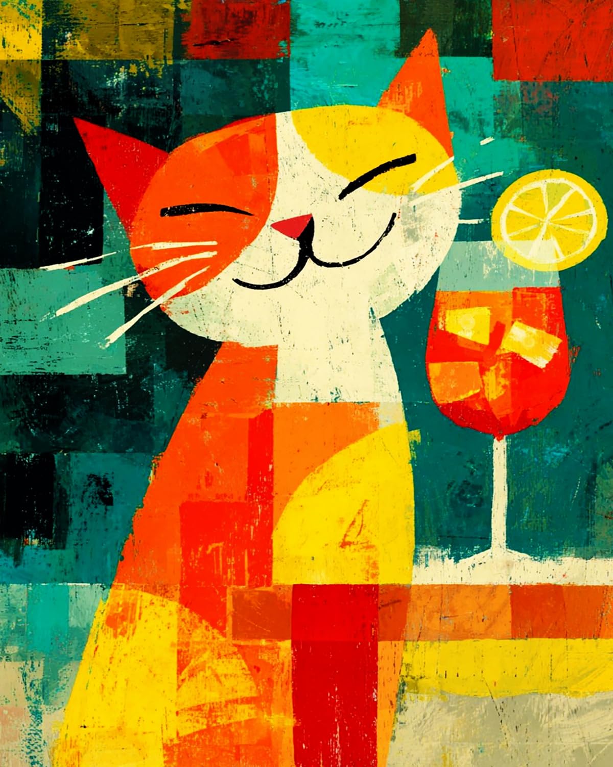 Liubaishi Multicolour Paint By Numbers For Adults, 16X20 Inch Canvas, Slightly Tipsy Orange Cat, Acrylic Painting Kit