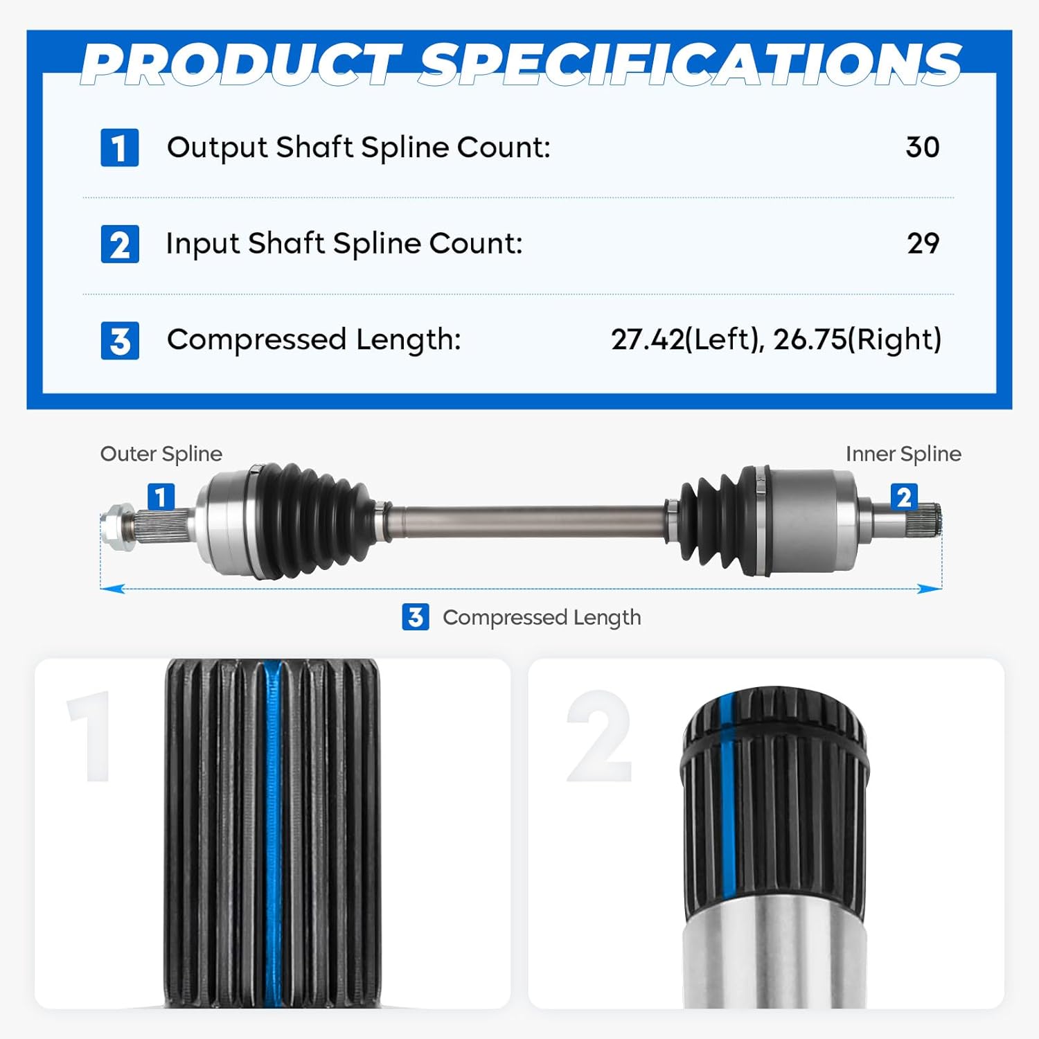 TadaMark 2PCs Front CV Constant Velocity Axle Shaft Assembly Fit for Honda Odyssey 3.5L 2005 2006 V6, (Only for EX, EX-L, LX, Touring) Gas only, Left and Right Side, 60-4225, 66-4224