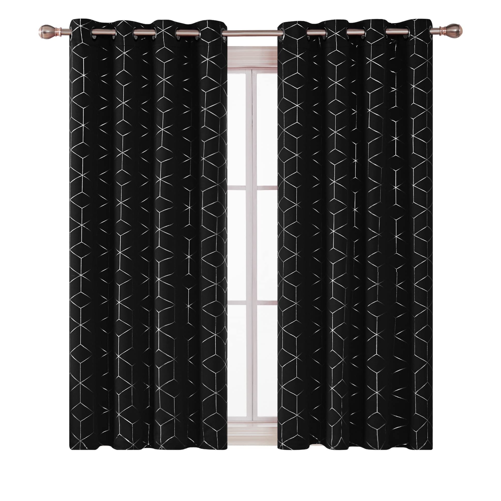 Deconovo Blackout Curtains, Eyelet Curtains, Diamond Foil Printed Energy Saving Curtains for Bedroom, 52 x 90 Inch(Width x Length), Sky Blue, One Pair — view 29