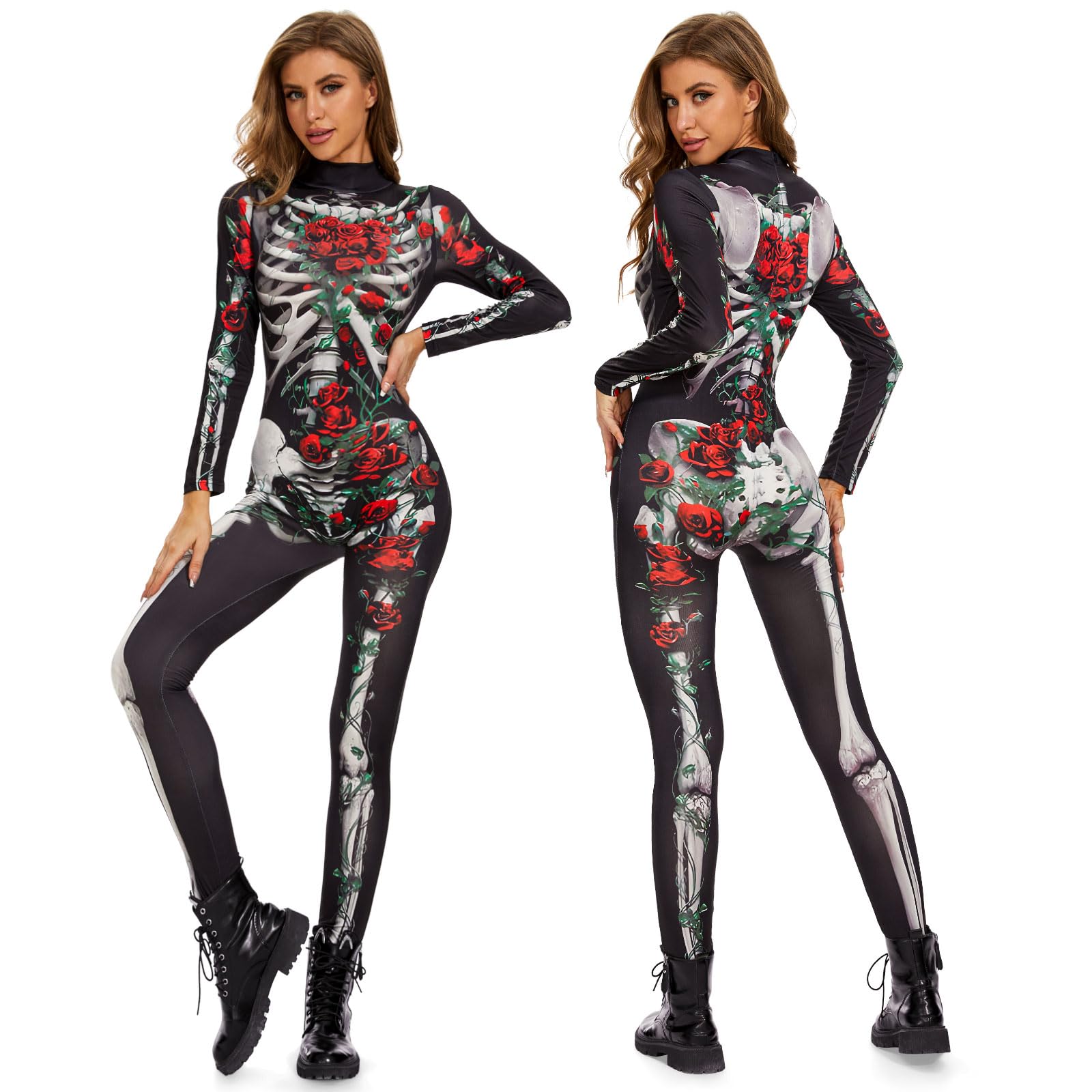 FORMIZONCostumes Skeleton Onesie, Skeleton Costume for Women, Skeleton Bodysuit with Skeleton Print, Halloween Cosplay Costume for Halloween Carnival Theme Parties