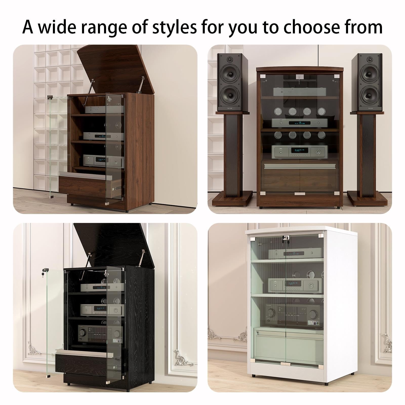 Audio Rackschrank, HiFi Verstärkerschrank mit Schublade und Glastür