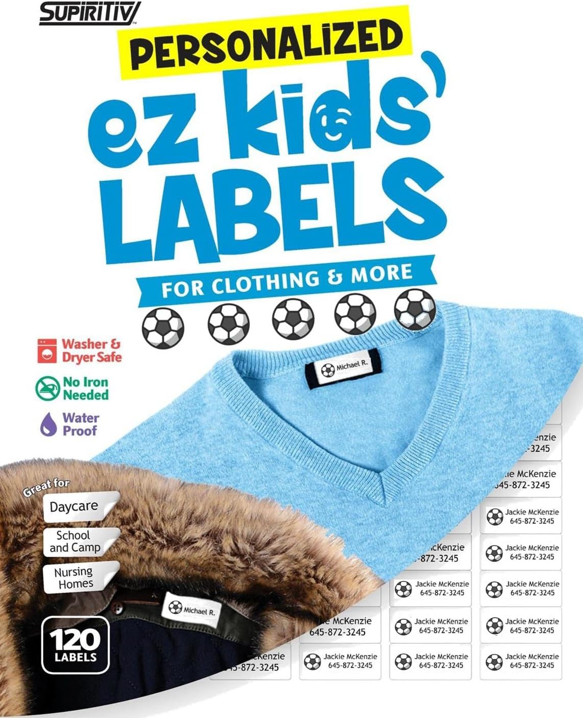 120 Custom Personalized Waterproof Name Labels | Monogram - Any Upper Case Letter | Self Stick | Clothing, School, Camp, Toys, All Purpose | Ez Kids and All Ages | Washer, Dryer & Dishwasher Safe