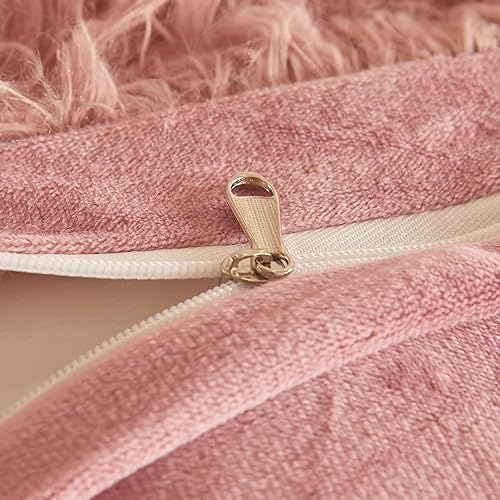 Miniatura 7 de Juego de funda de edredón de color rosa viejo peludo, tamaño Queen, suave y mullido, de piel sintética, color rosa viejo, juego de cama de 3 piezas