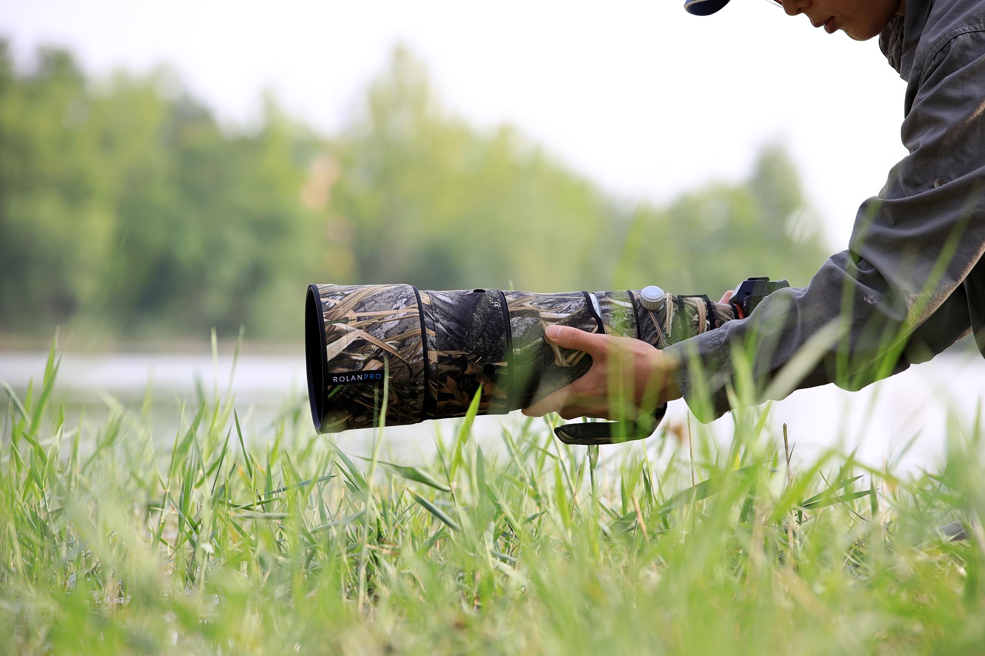 Rolanpro Funda Impermeable para Lente de Camuflaje para Sony FE 100-400 mm F4.5 GM OSS, Funda Protectora para Lentes, Ropa #49 Camuflaje de Hierba Impermeable