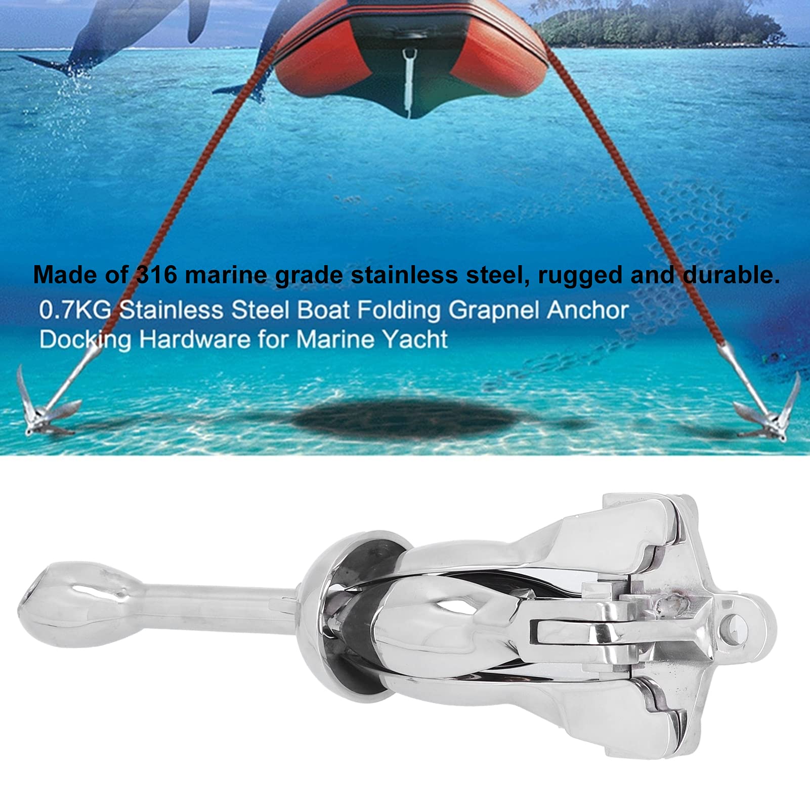 Ancora Pieghevole, Ancora per Barche in Aiaio Inossidabile 316 da 7 Libbre, Ancora Grappino Pieghevole per Impieghi Gravosi per Gommoni, Kayak, Canoa, Paddle Board, Jet Ski