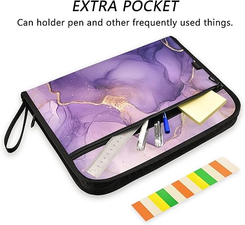 Miniatura 2 de Kcldeci Carpeta de archivos expansible de 13 bolsillos de mármol morado, carpeta de archivos de acordeón, organizador de documentos, carpeta de