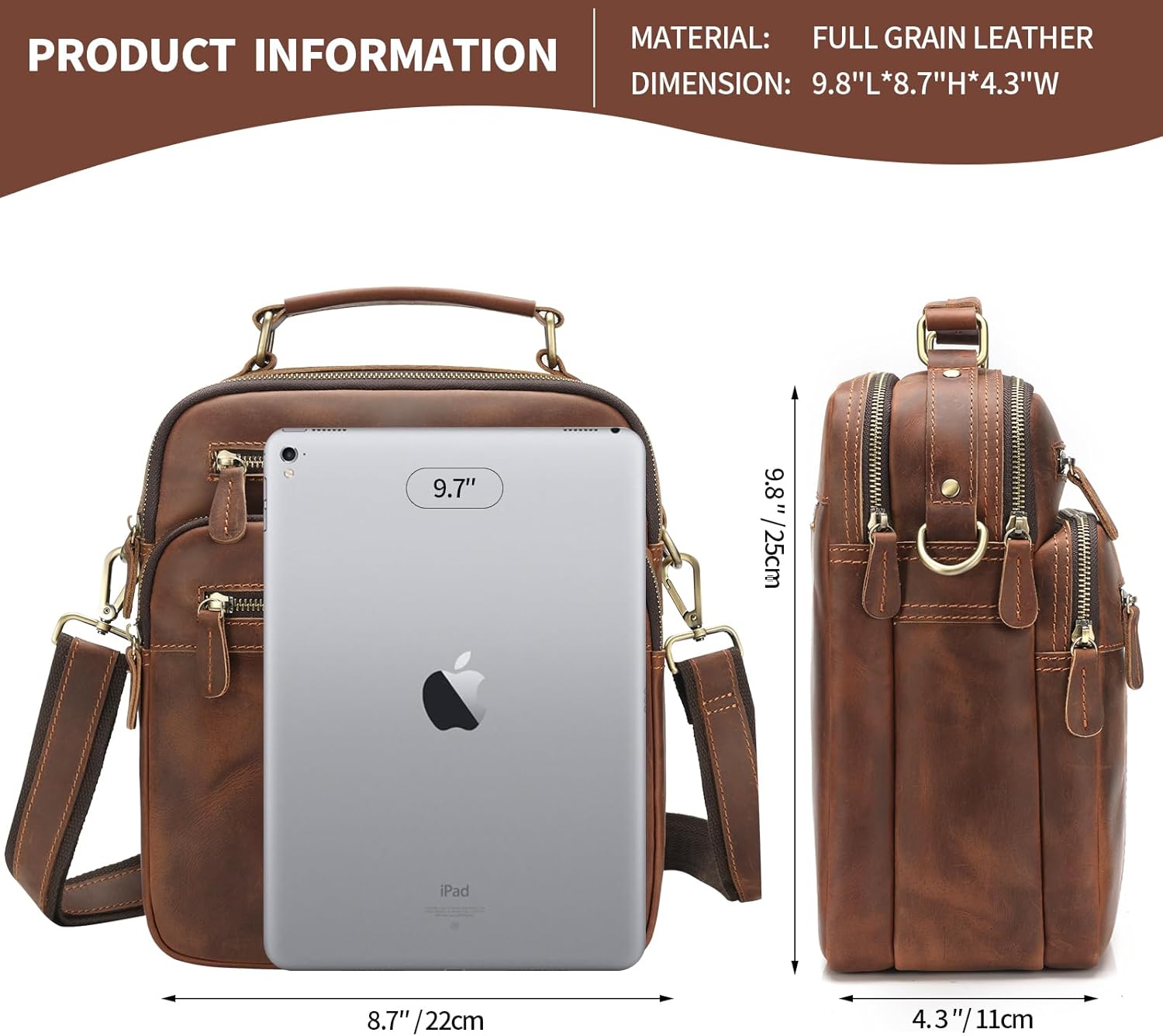 Jack&Chris Leather Messenger Bag for Men, Man Purse Crossbody Bags for Work Business