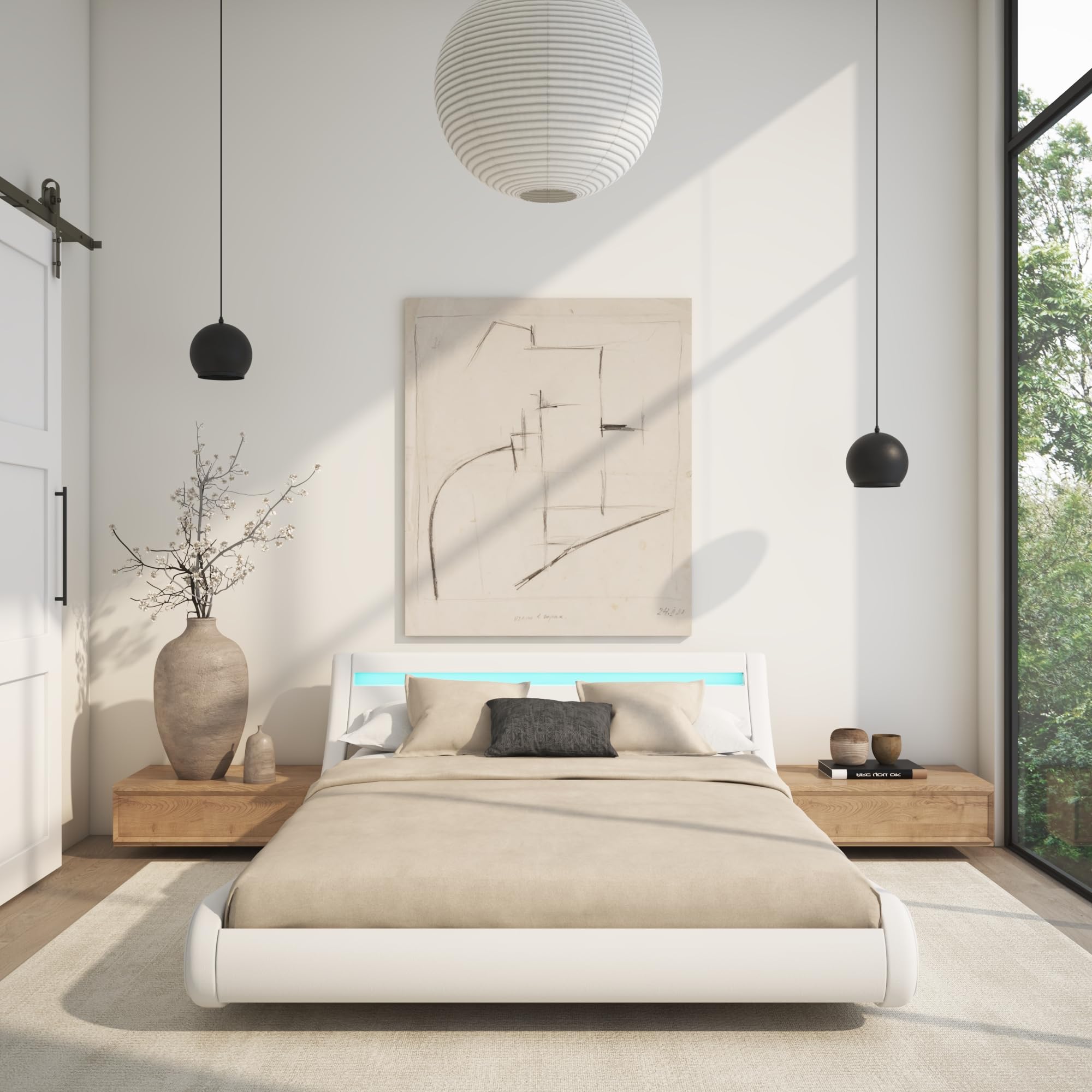 MB Muebles Bonitos | Cama de Matrimonio Parisina para Colchón de 150x190 cm | Luz LED | Canapé Abatible | Somier de Láminas | Estructura de Madera tapizada en Polipiel | Color Blanco