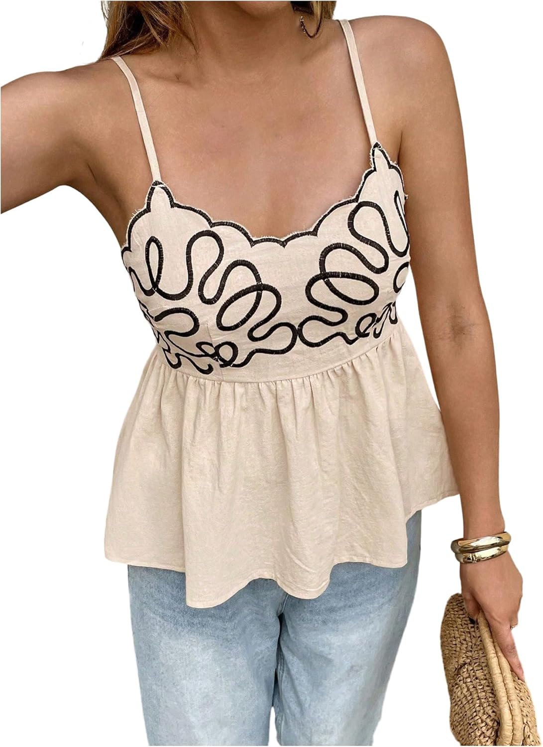 GORGLITTER Women's Sleeveless Baby Doll Peplum Top Trendy Dressy Boho Cute Summer Boho Backless Going Out Tops