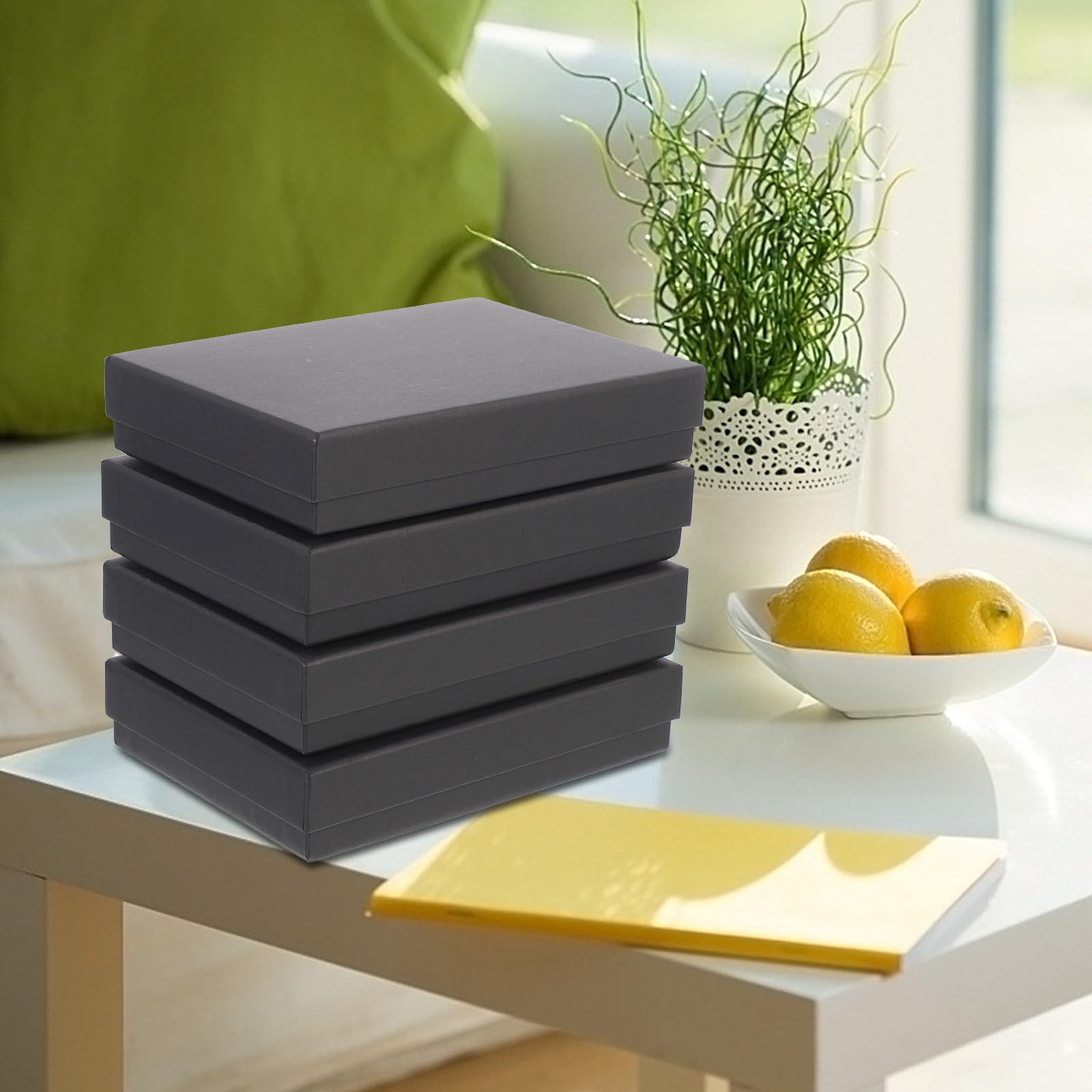 SWETRACE Geschenkboxen aus Dickem Schwarzem Karton 4 Stück Rechteckige Reißfest Elegante Papierverpackung für Hochzeits oder Dusche Geschenke