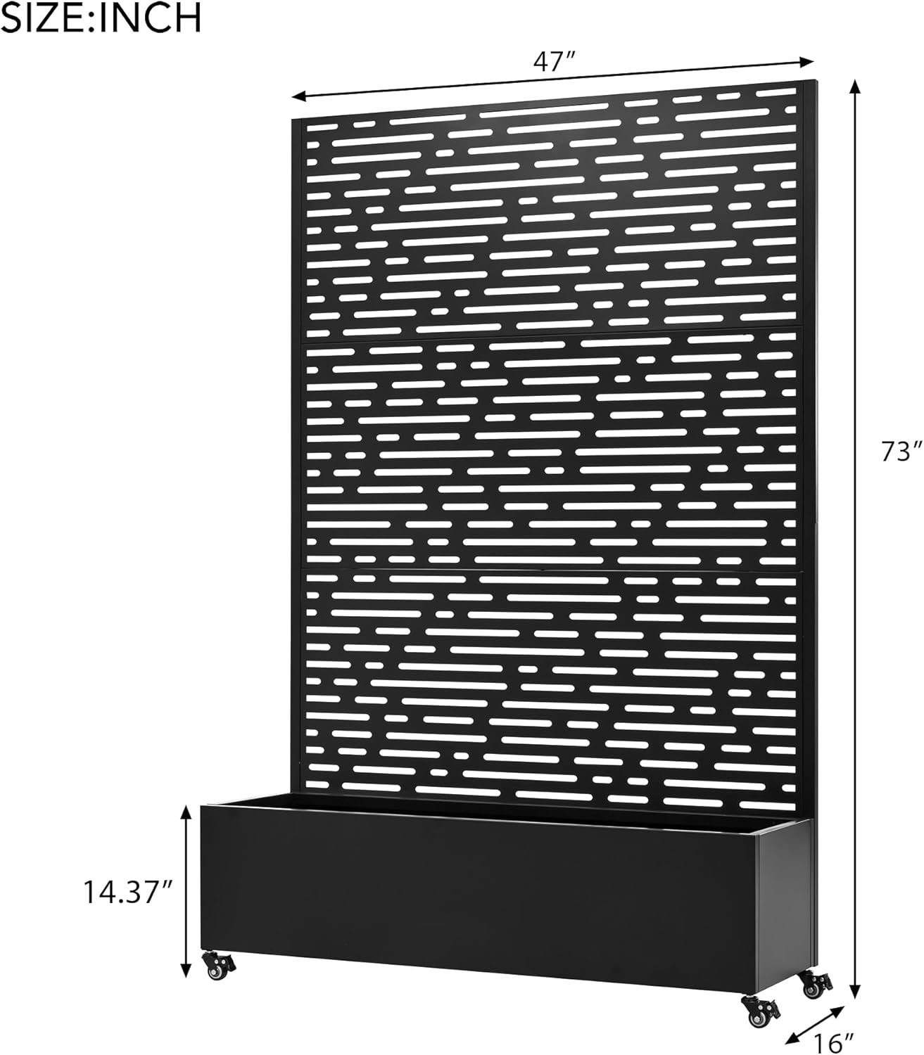 Metal Raised Garden Bed with Wheels and Trellis,73"x47"x16" Planter Box for Climbing Plants,Vegetables & Vines,Features Privacy Screen and Drainage Holes(Black-Spring)