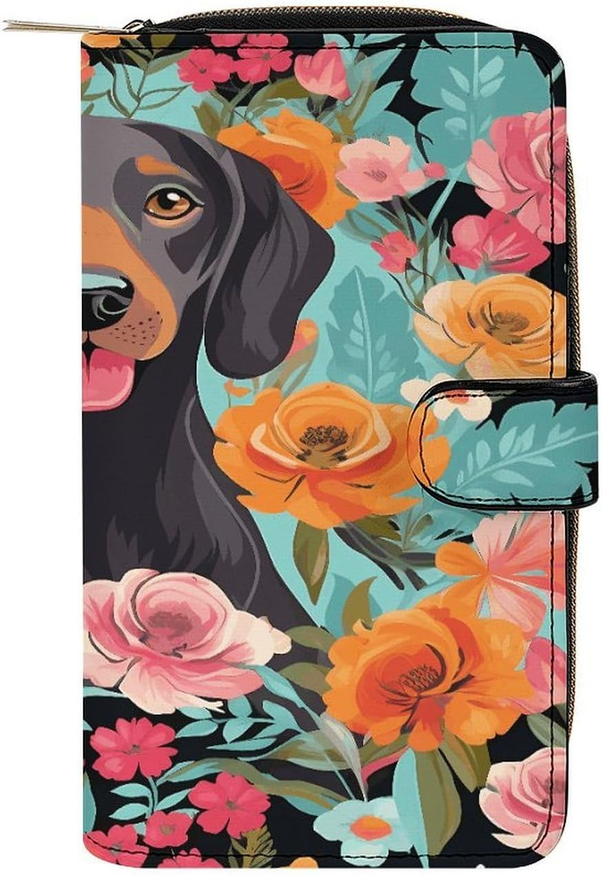 Dog Floral Wallet,PU Leather Material, Small Wallet,Bifold with Zipper, Travel Wallet,Compact And Portable for Men And Women 7.8 * 4.3 * 1.4 Inches