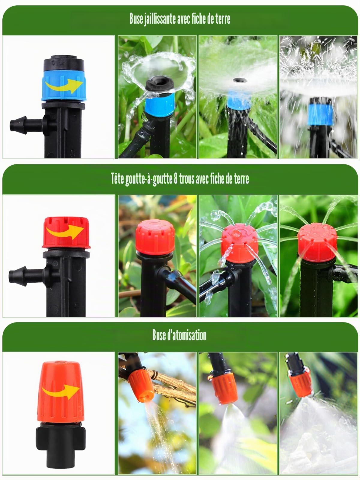 Kalolary Kit d'irrigation goutte à goutte automatique avec minuterie, tuyau de 1/2" 1/4", système d'irrigation, kit d'irrigation pour pelouse, jardin, serre