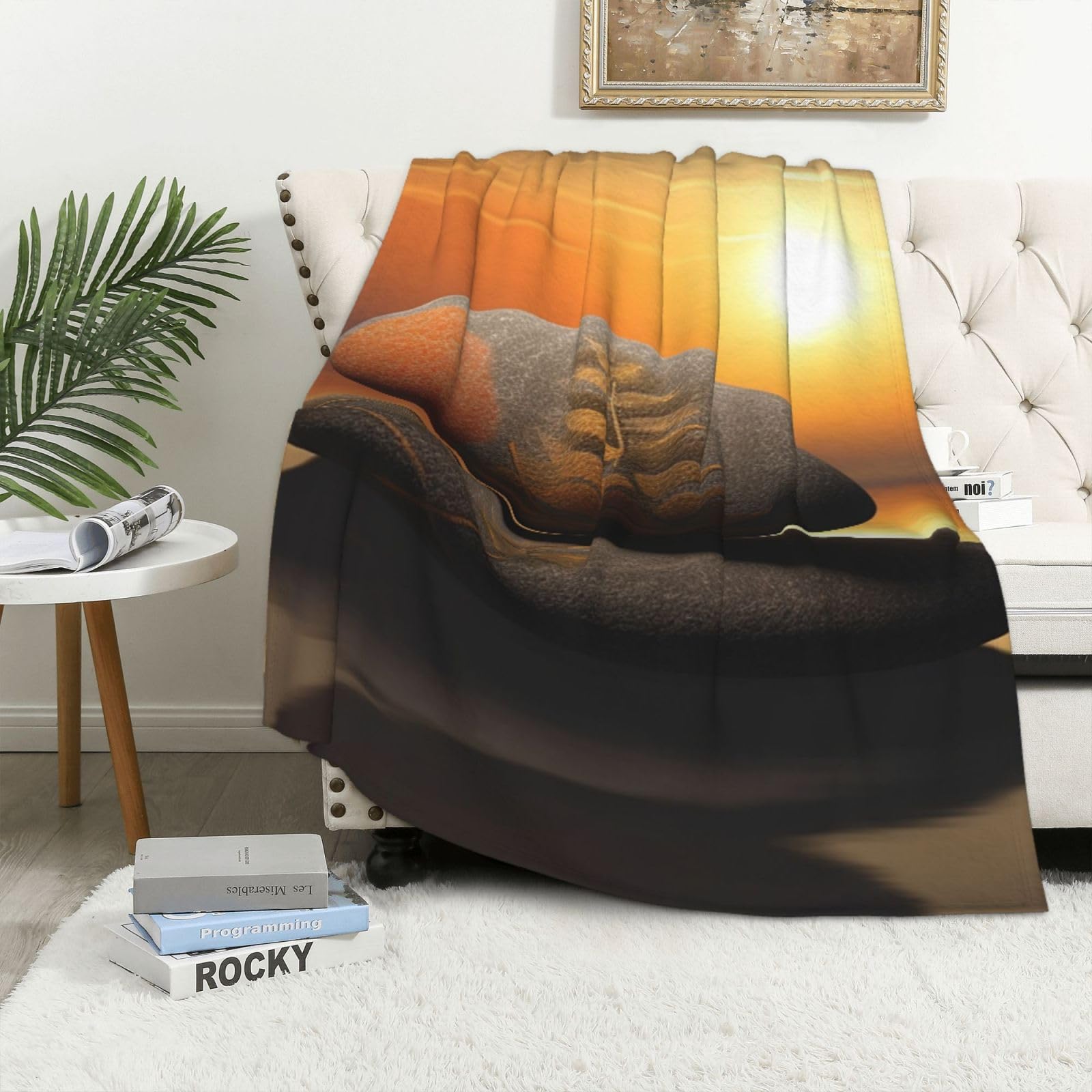 Couverture chaude et légère motif zen pour canapé et lit réversible