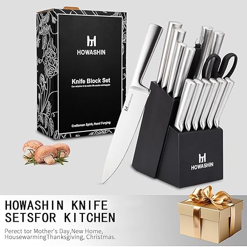 Miniatura 6 de Juego de cuchillos de acero inoxidable con bloque de 15 piezas de cuchillos de cocina de acero japonés, juego de cuchillas ultra afiladas con acero