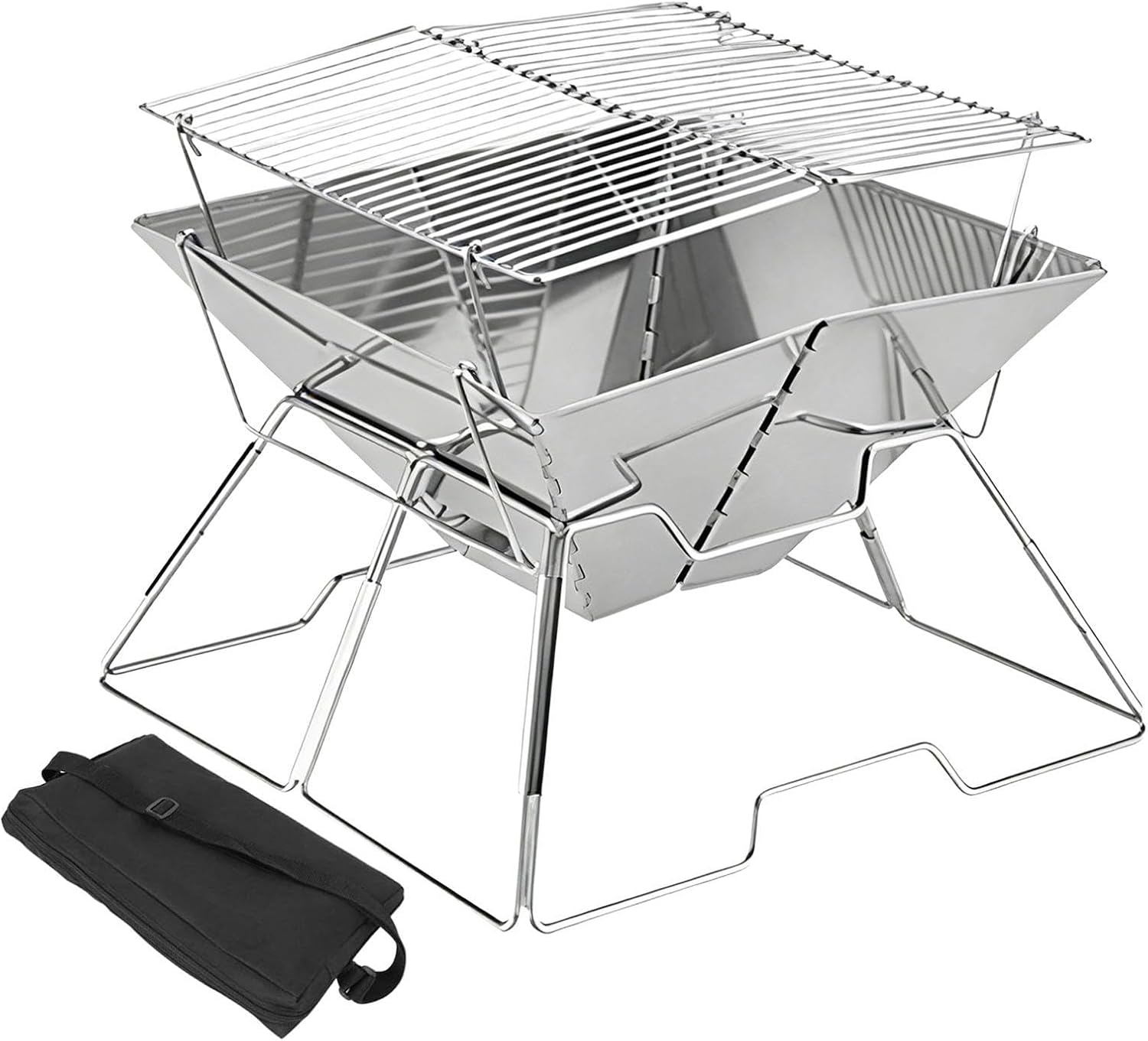 Camping Grills Stoves, With Adjustable Height Feature, 34x34x27.5cm, Mini Camping Grill Foldable, Charcoal Grill Stainless Steel, Easy To Carry And Store, For Yard, Picnic, Balcony, Garden