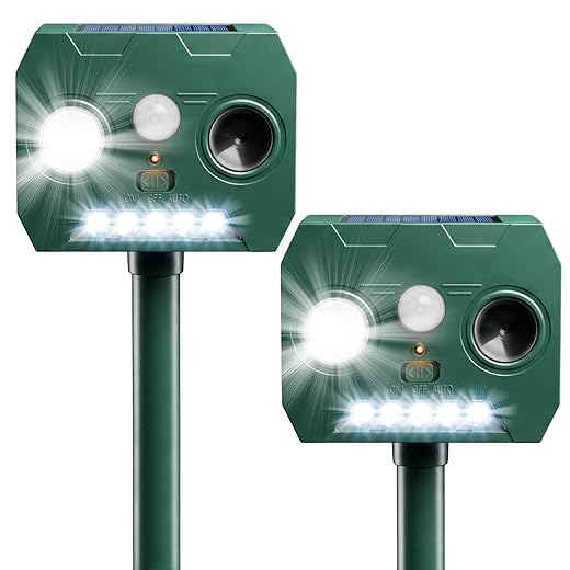Cat Repellent Outdoor Solar Animal Repeller Motion Activated Deer Repellent Device Humane Dog Racoon Squirrel Deterrent for Garden Yard Farm Waterproof (Olive)