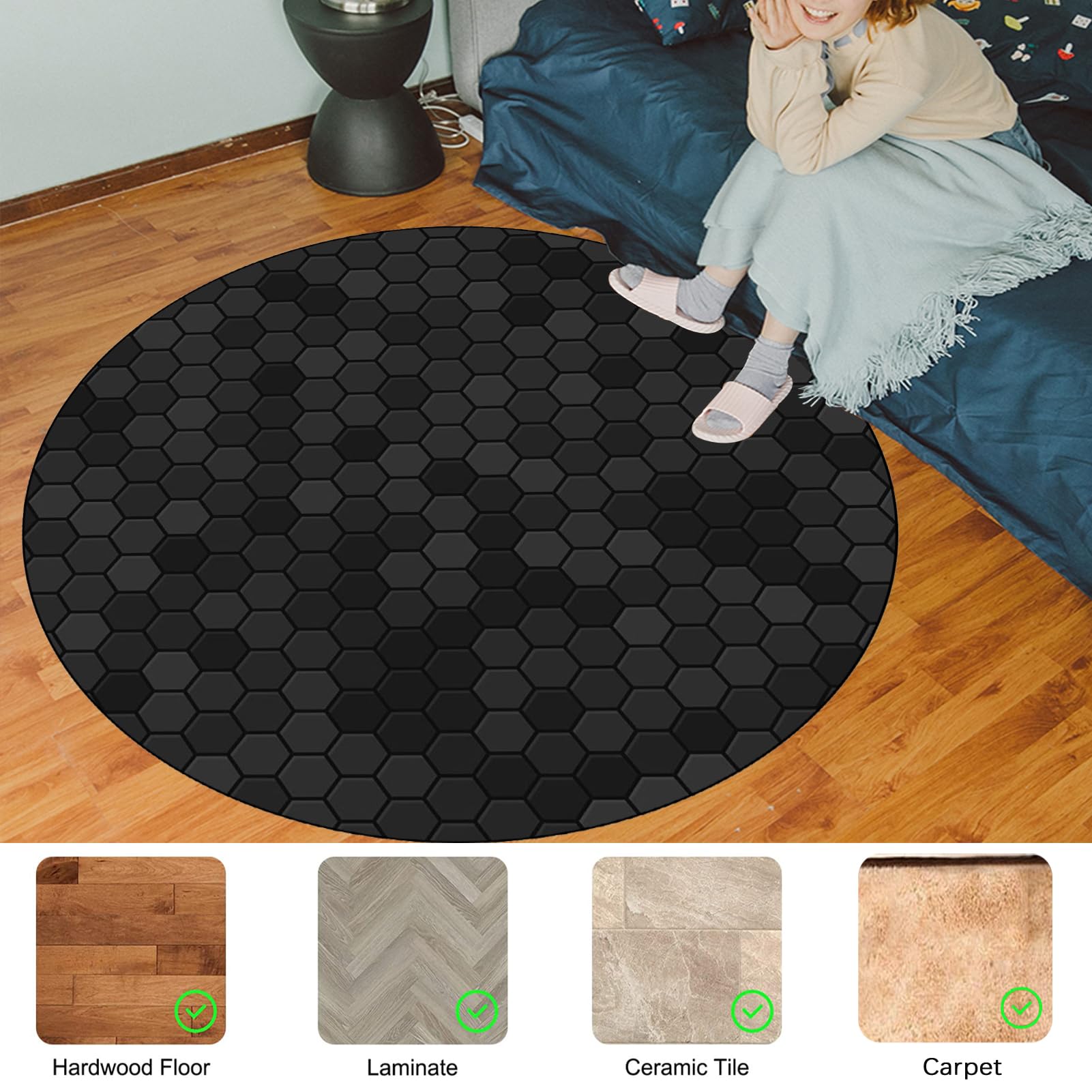 Alfombra Silla Gaming, Redondo Alfombrilla de Protección para Suelos Duros 130 cm, Protector Suelo Silla Ruedas, Alfombrilla Protectora para Silla de Oficina, Alfombra Multiusos para el hogar