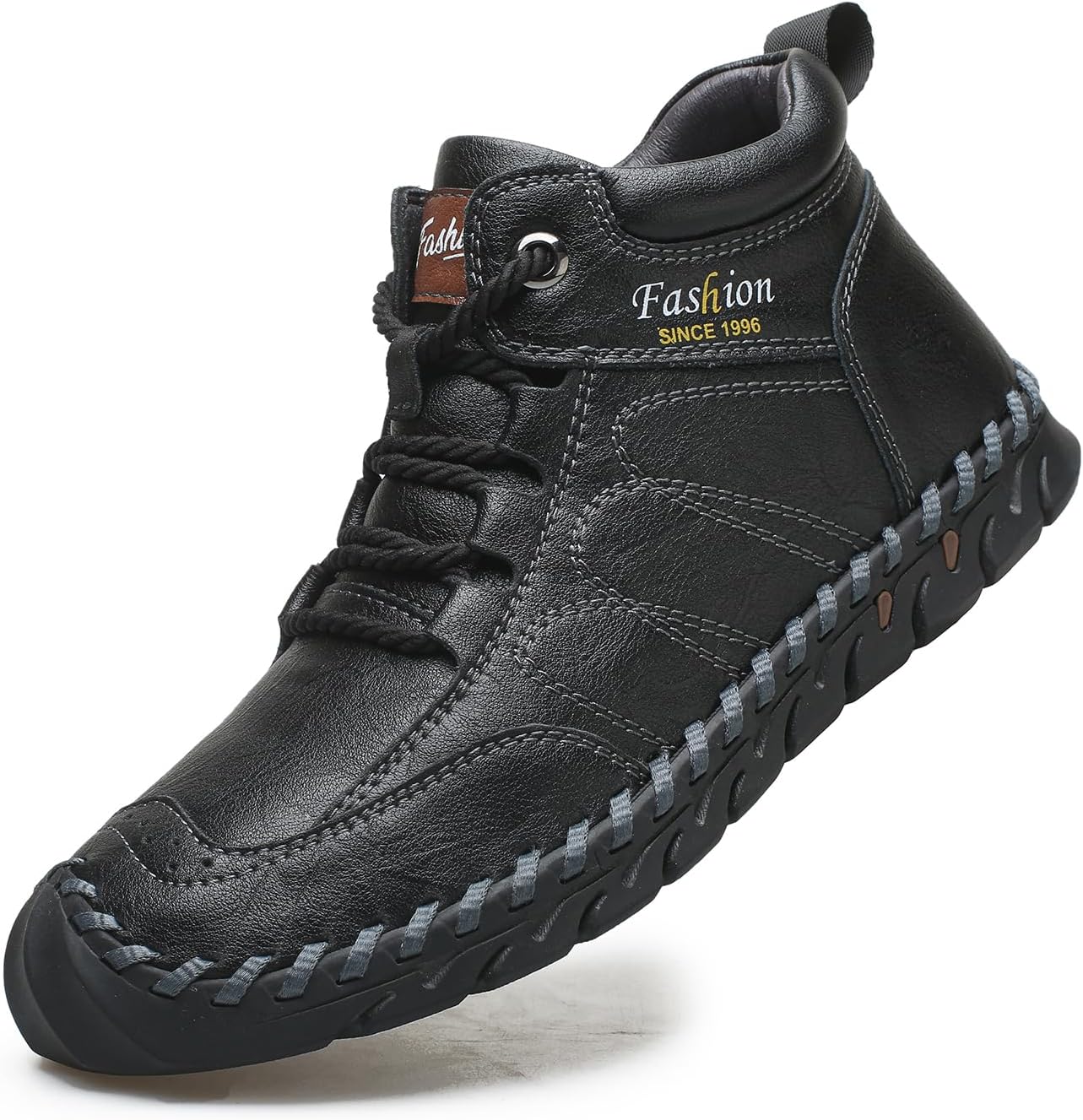 Men's Leather Handmade Lace Up Ankle Boots Retro Round Toe Hand Stitching High Top Sneakers Outdoor Hiking Working Driving Casual Chukka Boots