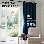 Joydeco Blackout Rideaux 63 Longueur de pouce 2 Ensemble de panneaux, rideaux et rideaux longs isolants thermiques 2 Burg, Chambre Darkening Grommet rideaux pour salon chambre fenêtre (W52 x L63 Inch, bleu marine)