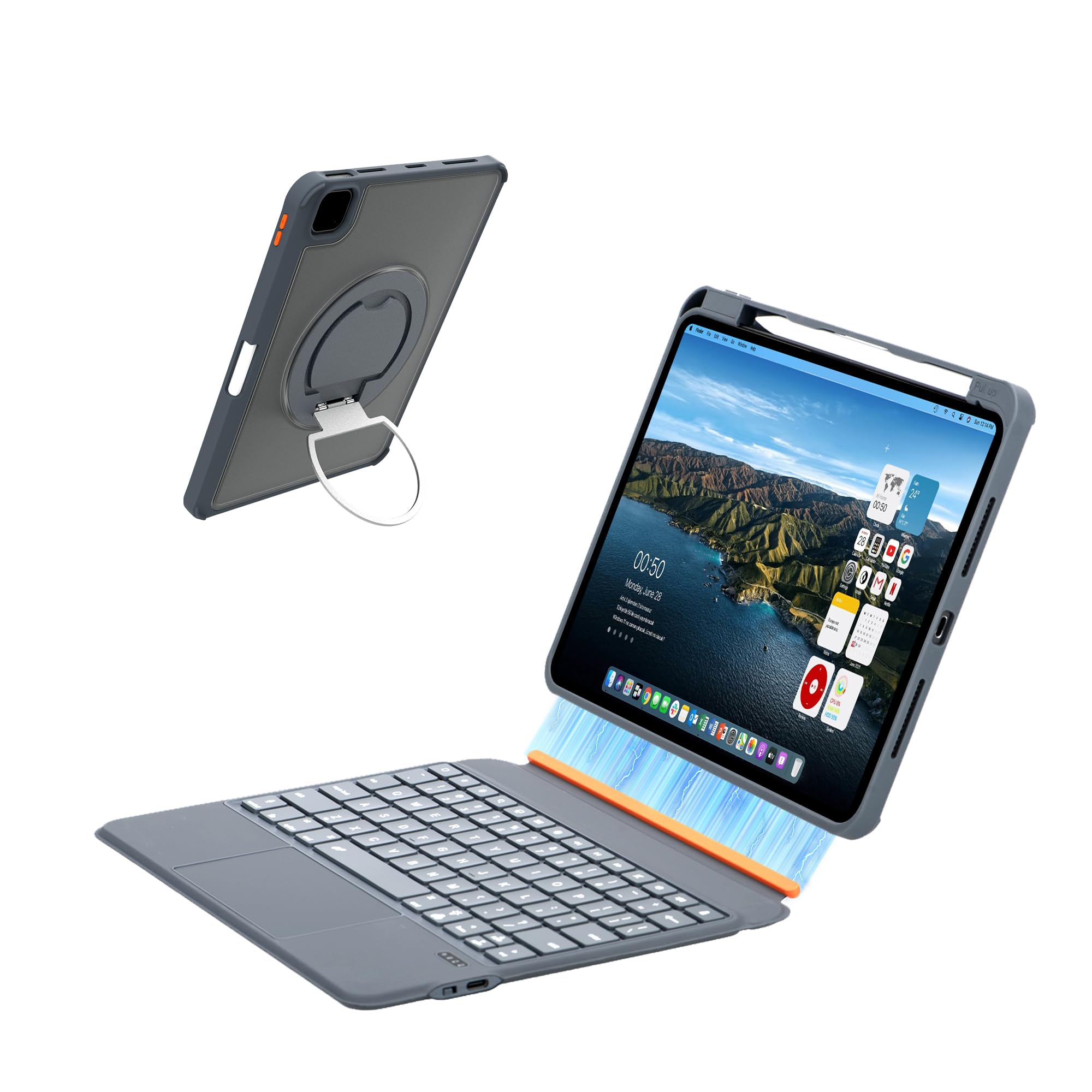 mobee Keyboard Case for iPad Pro 11 inch (1st/2nd/3rd/4th) Gen, iPad Air 11" (M4 2026/M3/M2) & Air 10.9" (4th-5th Gen) -Magnetic Detachable Backlit Keyboard with Trackpad, Pen Holder & 360° Stand Gray iPad Air11" & Pro 11(1st-4th) & Air 4/5th