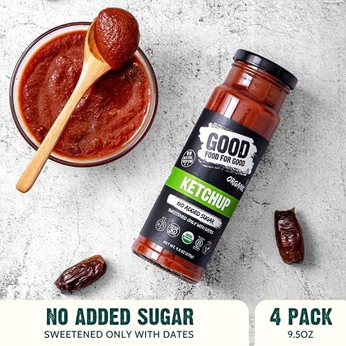 Vista 3 de Good Food For Good Ketchup orgánico, sin azúcar añadido, clásico, 9.5 onzas (paquete de 4)