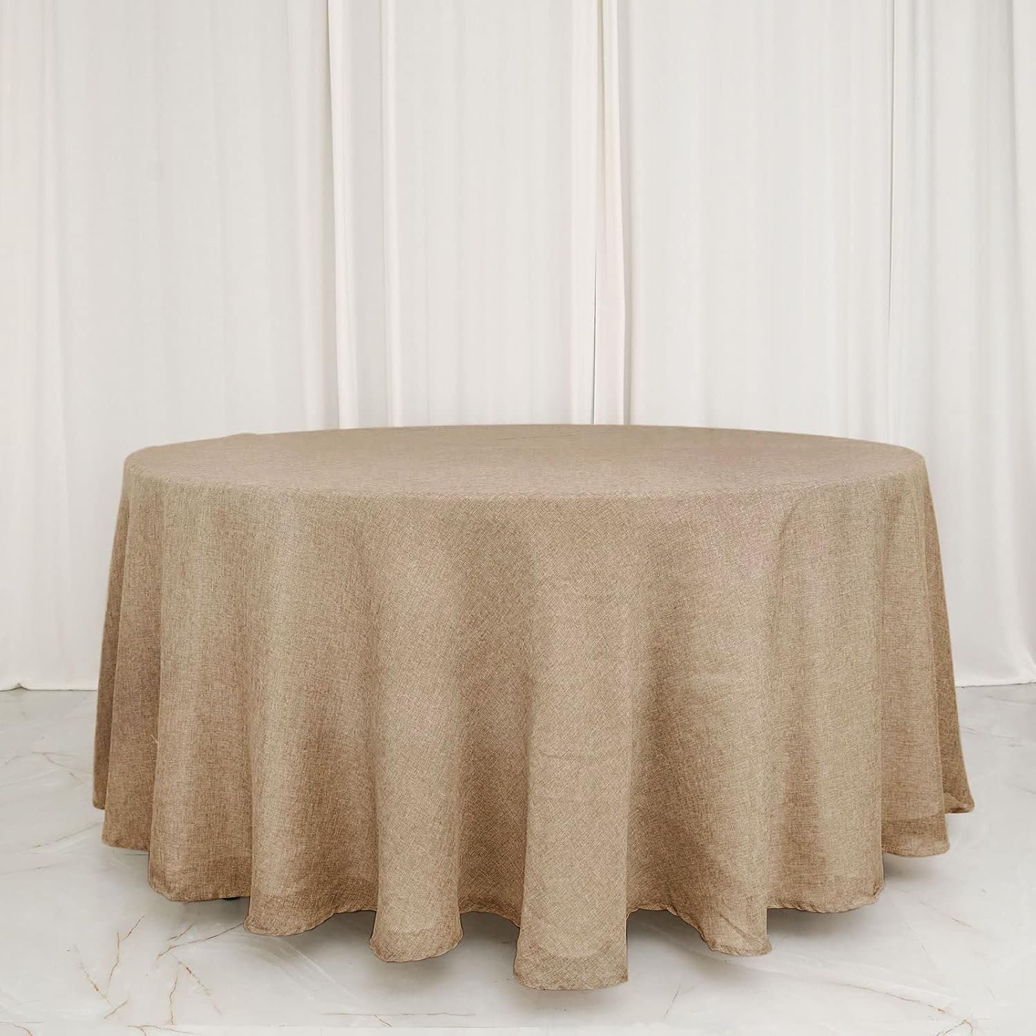 Tableclothsfactory 120" Natural Jute Faux Burlap Round Tablecloth | Boho Chic Table Linen