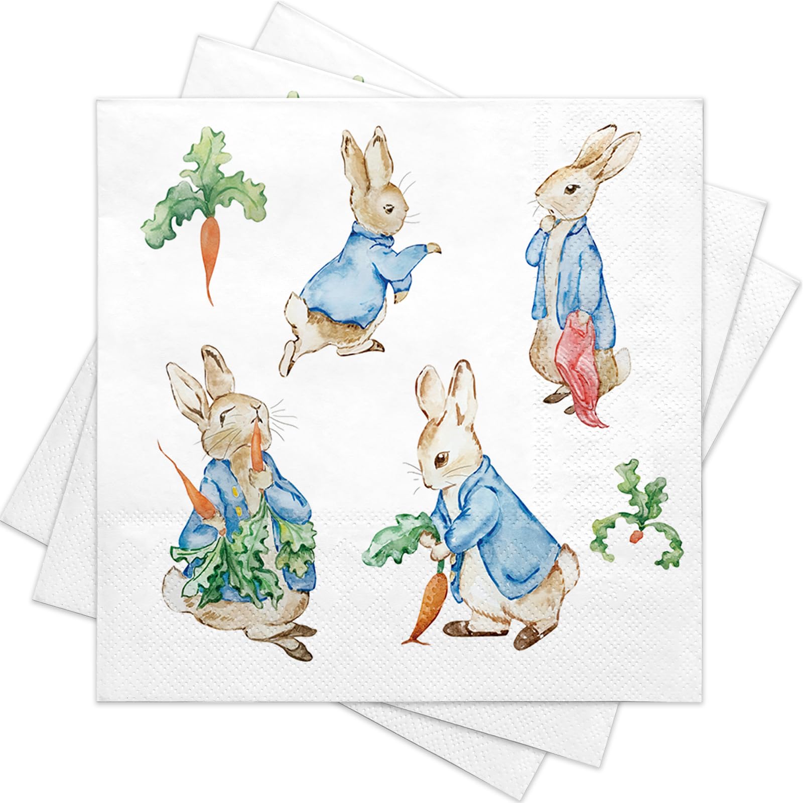 Photo 1 of RUSPEPA 50 Pcs Easter Bunny Napkin Paper, 3 Ply Rabbit and Carrot Design Disposable Cocktail Napkins for Easter Party, Baby Shower, Spring Picnic, Birthday, Farm Theme Table Decor, 5 x 5 Inch