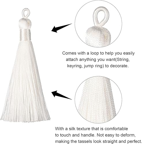 Miniatura 8 de HARFINGTON Marcapáginas de borlas 12 unidades 366 pulgadas sedosas suaves con trabillas para llavero graduación hecho a mano accesorio de