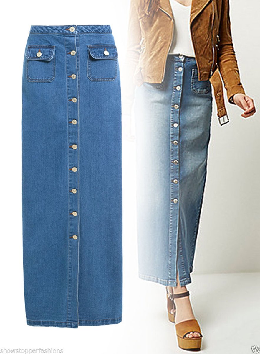 SS7 Nouvelles Femmes Jeans Jupe Longue, Bleu Denim,Tailles 8 pour 18