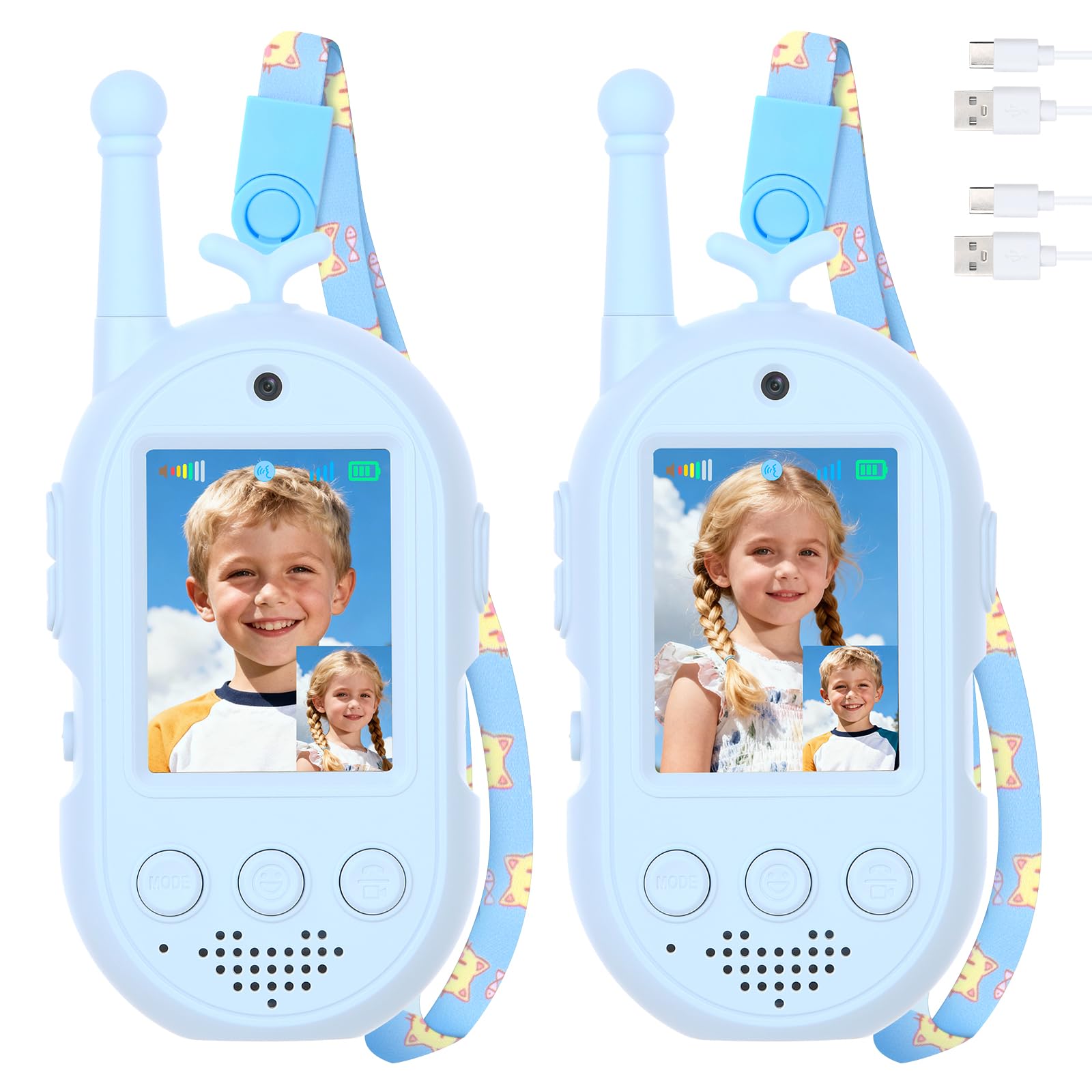 Kinder Walkie Talkies mit Video Funktion 2pcs - Visuelle Walkie Talkies mit 2 Zoll IPS Bildschirm, Video Walkie Talkie Kinder Walky Talky Aufladbar für 3-12 Jahren Junge für Indoor & Outdoor