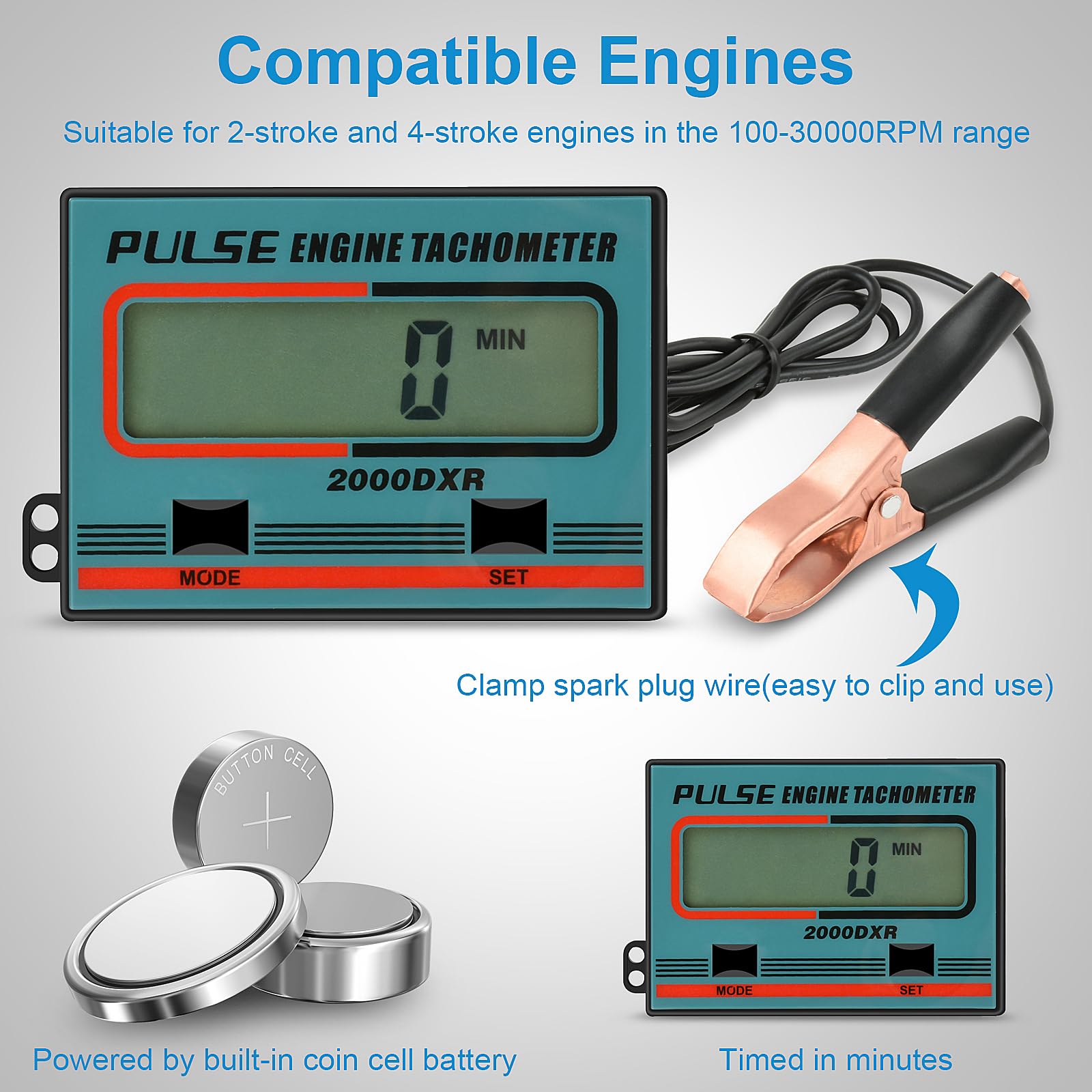 Tacómetro de Motosierra, Adecuado para Motores Pequeños de 2 Tiempos/4 Tiempos. Tacómetro Digital con Pantalla LCD, Adecuado para Motosierras, Cortadoras de Césped y Motocicleta