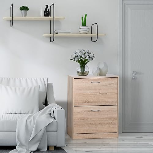 Miniatura 2 de Dithoko Zapatero de 2 cajones abatibles, zapatero independiente de madera, armario de almacenamiento de zapatos de madera para entrada, sala de