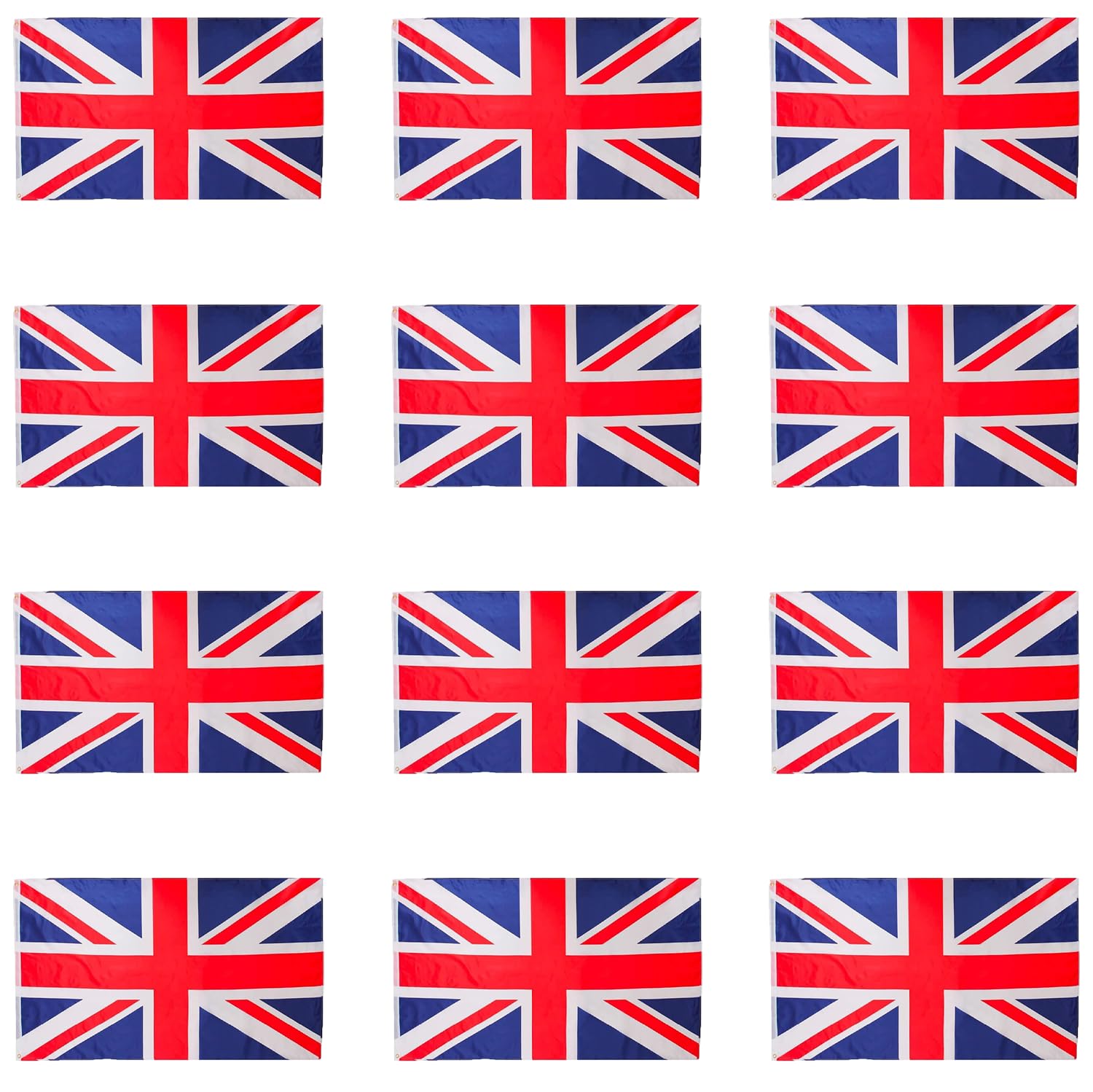 VE Day Union Jack 3ft x 2ft Flag Fancy Dress Decoration - Pack of 12 Flags - Great Britain Flag with Grommets - Queens Jubilee, Sporting Events, Street Parties, Festivals and Celebrations
