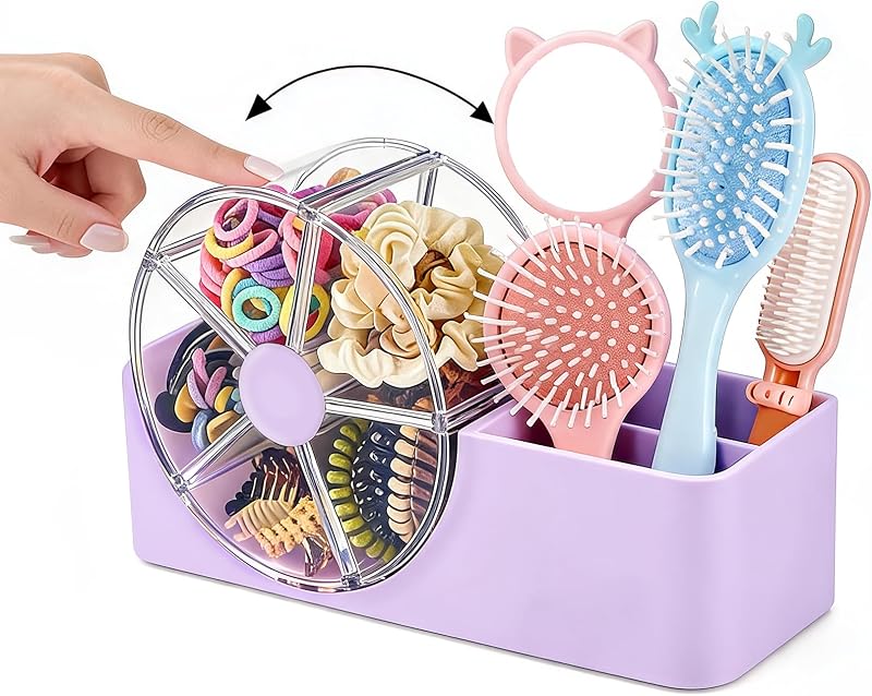 Organizador de acessórios para cabelo e maquiagem com 7 compartimentos, rotação de 360°, PET, Lavender – XUHSOLMP