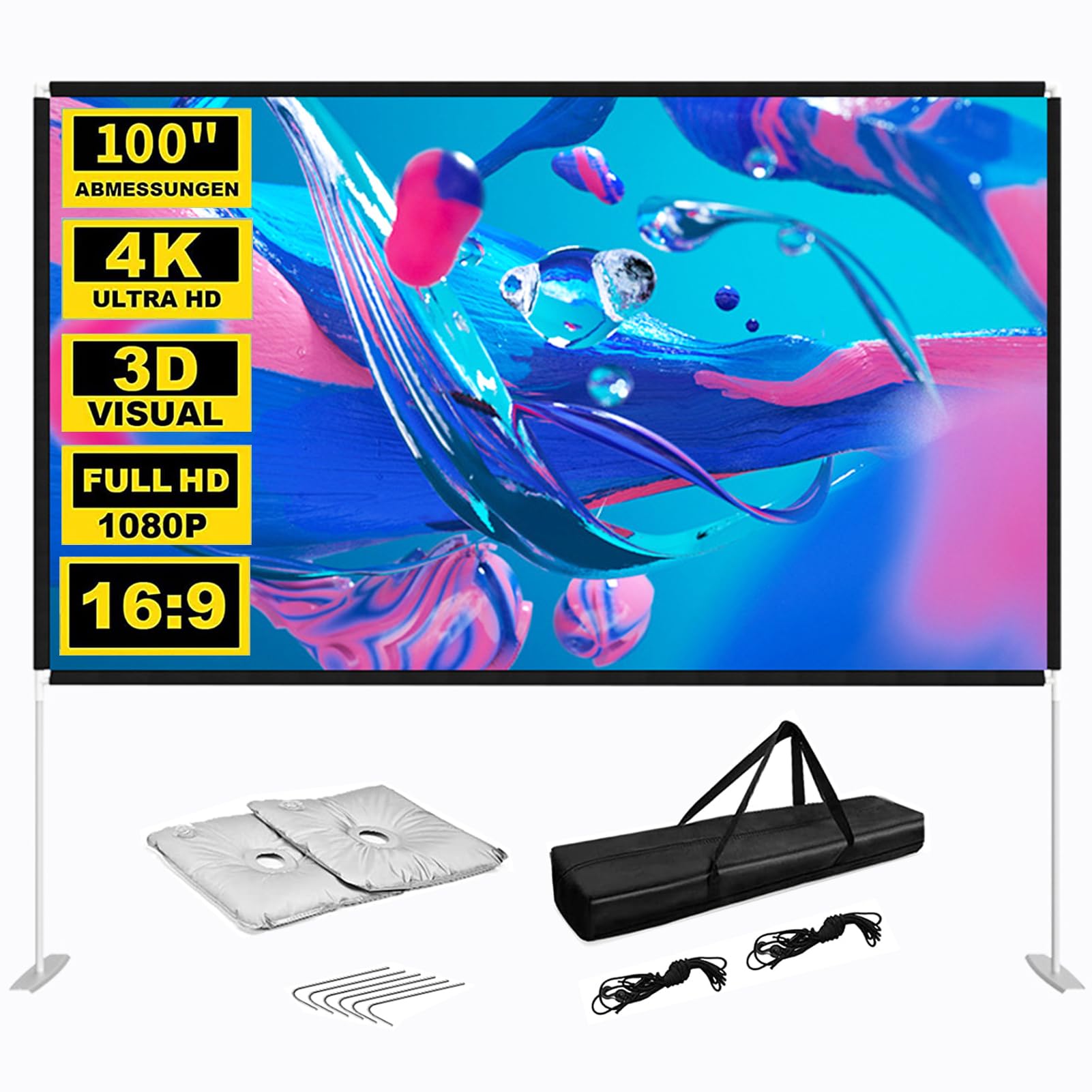 TDOOProjector Screen with Stand 120 inch Portable Projection Screen 16:9 4K HD Rear Front Projections Movies Screen with Carry Bag for Indoor Our Home Theater Backyard Cinema Travel