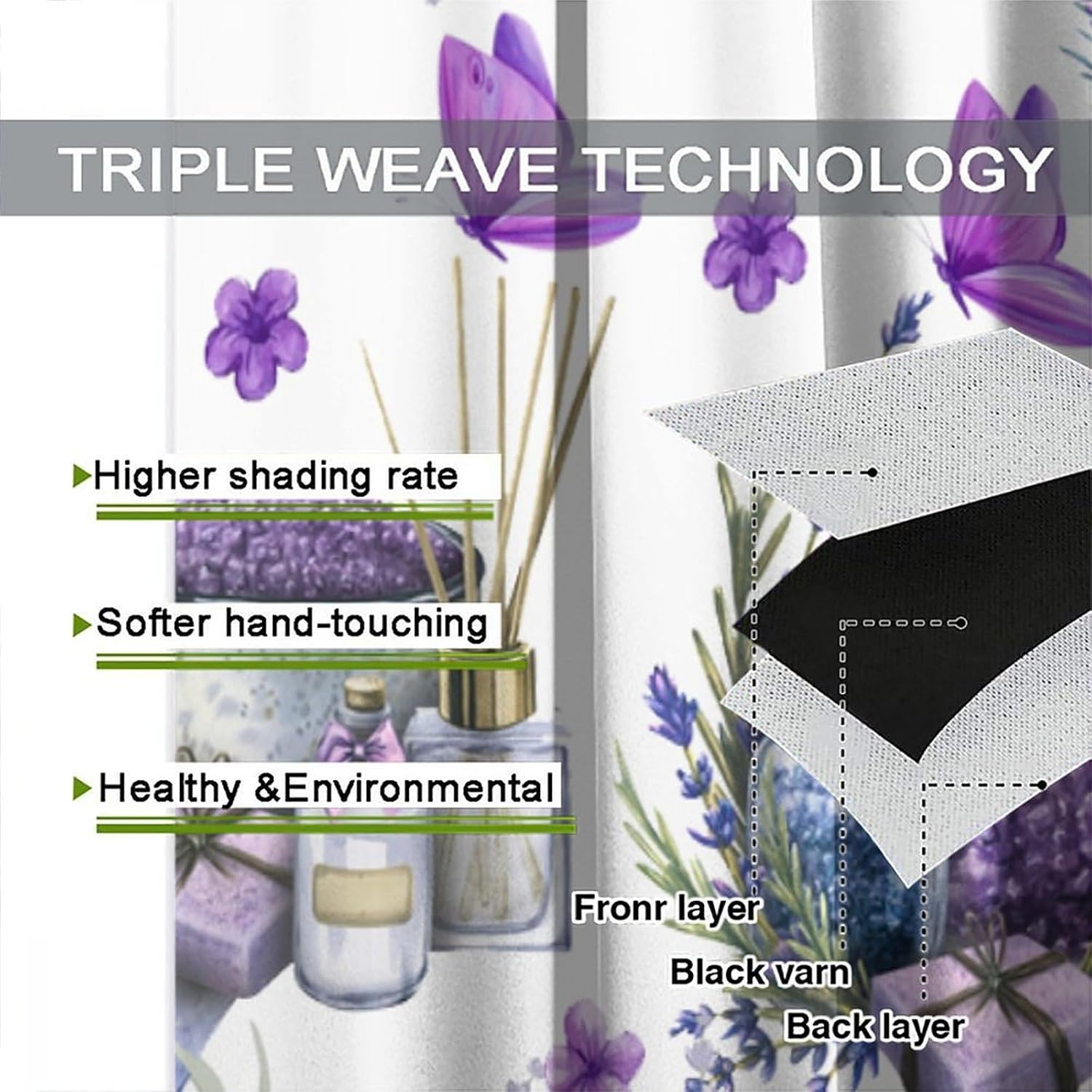 Lavender Floral Curtains, Lavender Flowers Purple Stripes Print Living Room Window Treatments for Girls Ladies Room Comfortable Elegant Purple Blackout Curtains 42x45 Inch