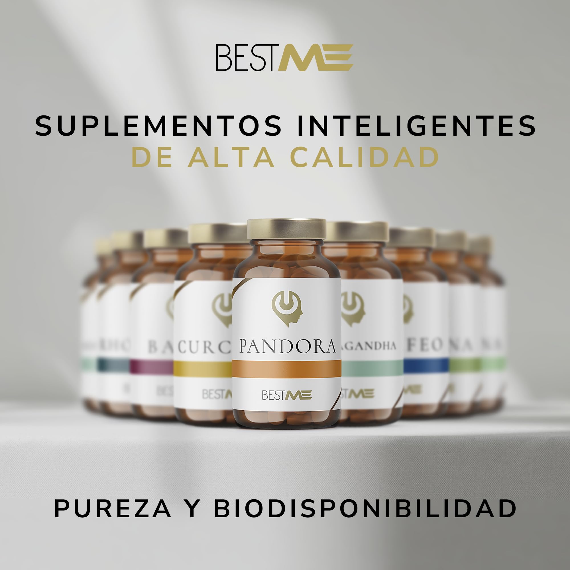 BESTME - Nootrópico Natural 9 en 1, Memoria, Concentración, Energía, Agilidad Mental | Ginkgo Biloba, Melena de León, Bacopa Monnieri, Cafeína, L-Teanina, Vitaminas B12/B6/B2-30 Cáps 800 mg (Pandora)