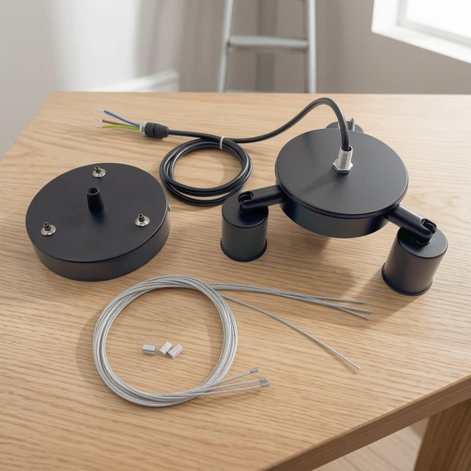 perfeclan Kit spensión para Lámpara | Diseño Circular Simple, Portalámparas Colgante, Versátil, Herraje, para Cafeterías, 12cm