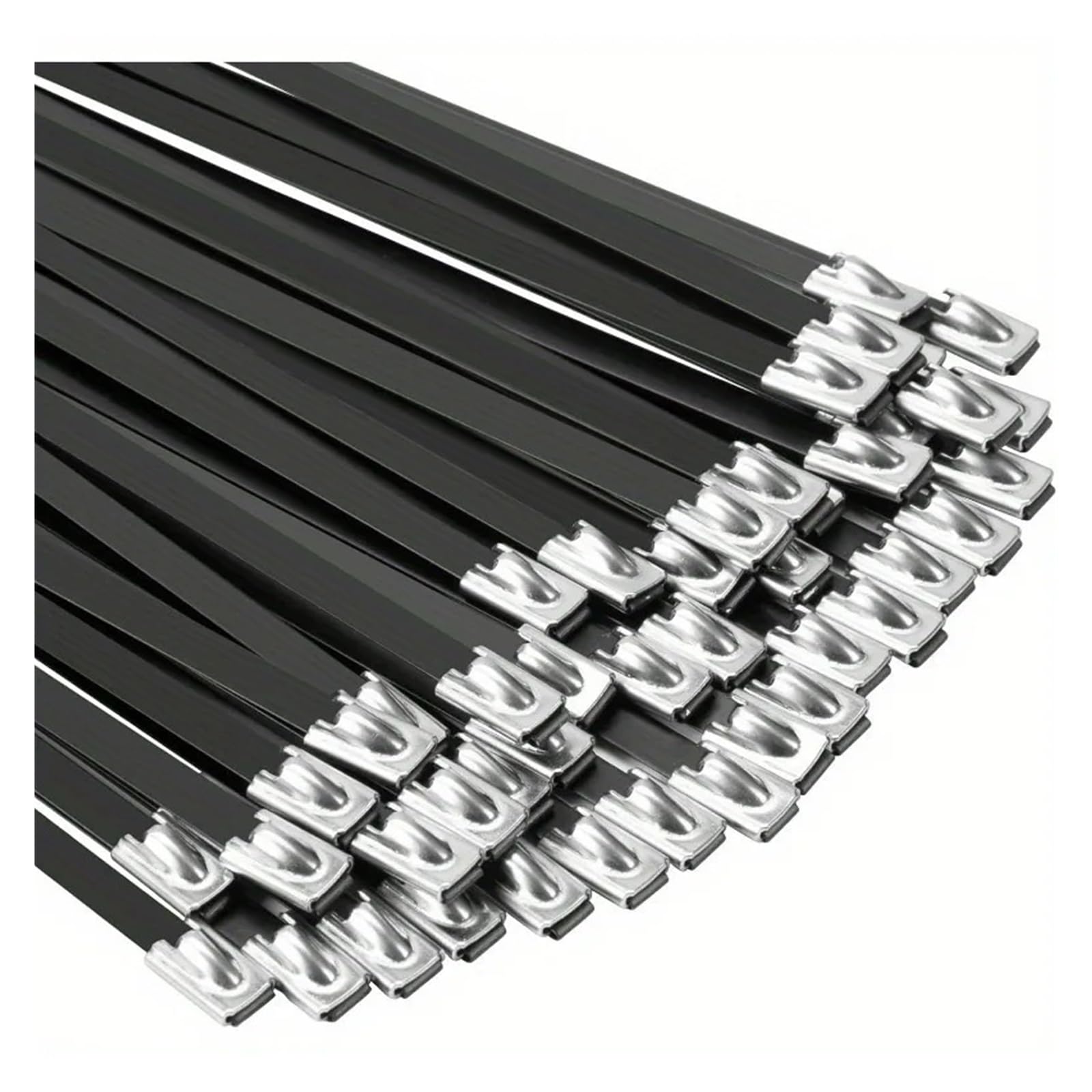 Lochband Edelstahl 10/100x Metall-Kabelbinder, schwarz, mit Edelstahl beschichtet, selbstsichernd, robust, for Kabelbinder, Organizer, multifunktionale Wickelwerkzeuge(30cmx0.46cm,100PCS)