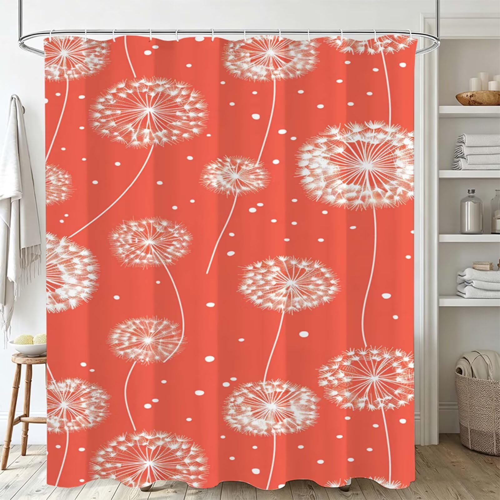 terracotta Tenda Doccia 180x180cm, Tenda per Doccia Tessuto Poliestere Impermeabile Asciugatura Rapida con 12 Anelli, Tende Finestra Bagno e Vasca Pieghevole Shower Curtain Dente leone J-630